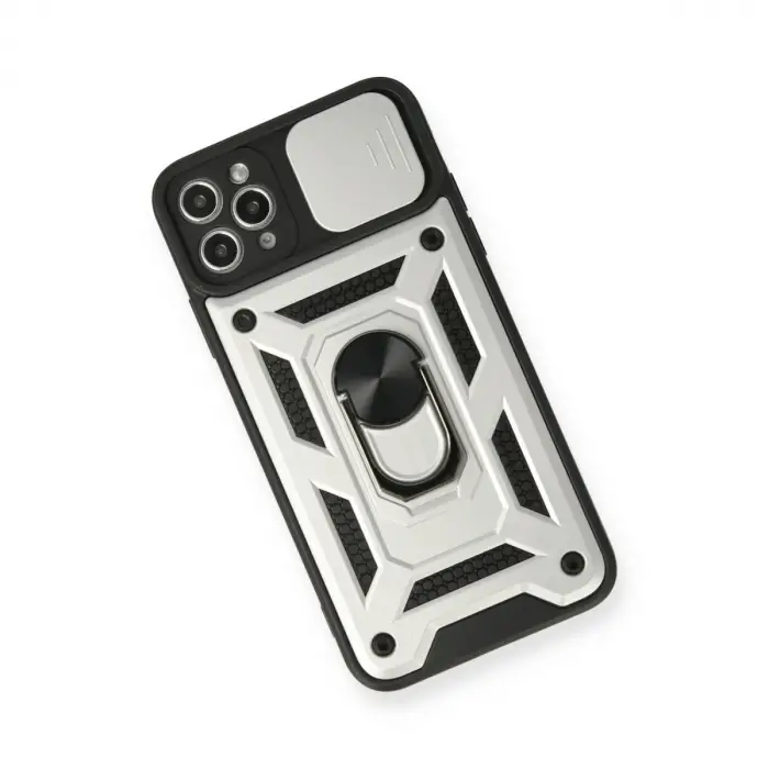 iPhone 11 Pro Kılıf Pars Lens Yüzüklü Silikon - Gümüş