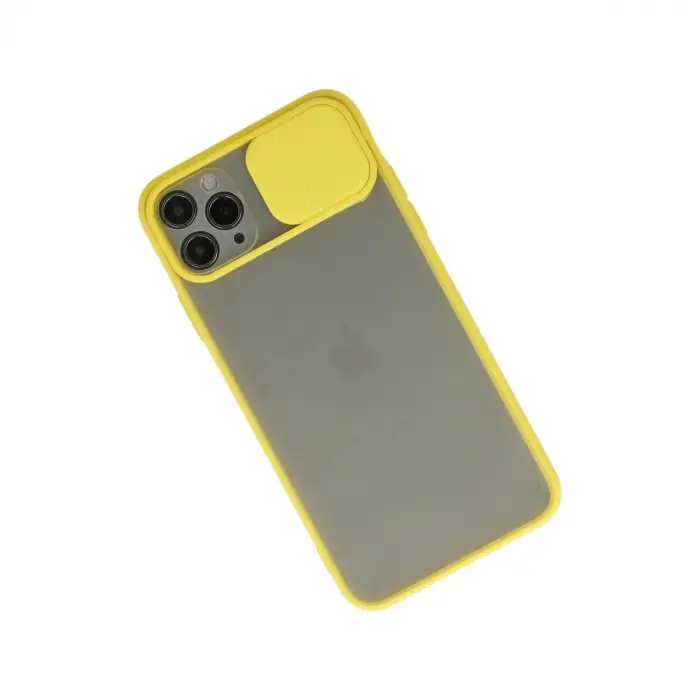 iPhone 11 Pro Max Kılıf Palm Buzlu Kamera Sürgülü Silikon - Sarı