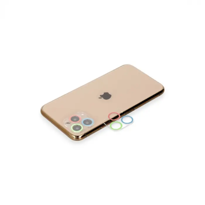 iPhone 11 Pro Max Renkli Kamera Lens Koruma Cam - Mavi-Yeşil