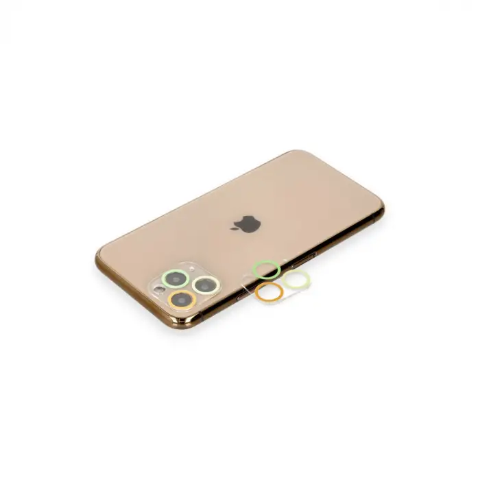 iPhone 11 Pro Renkli Kamera Lens Koruma Cam - Sarı-Turuncu