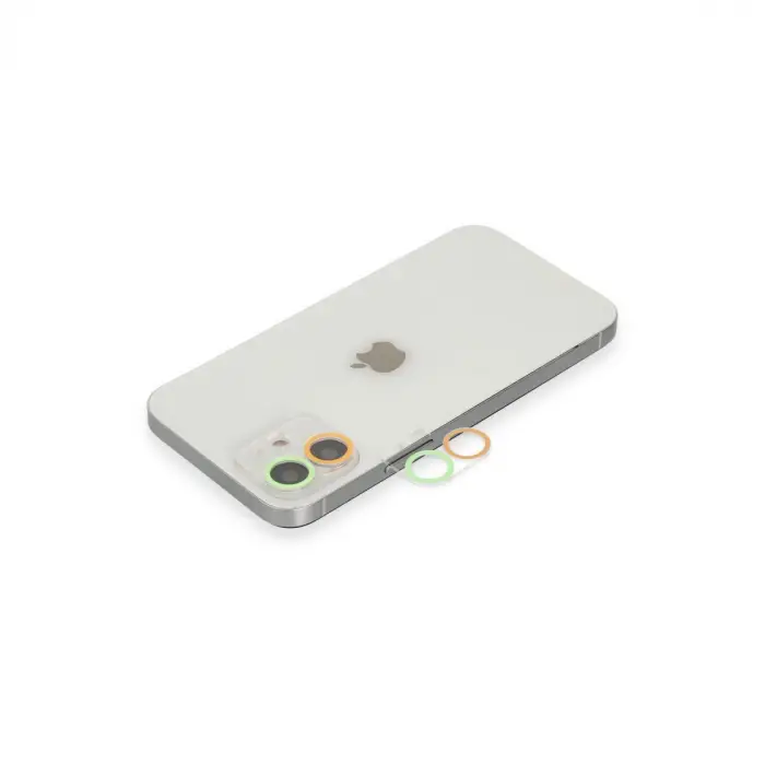 iPhone 11 Renkli Kamera Lens Koruma Cam - Turuncu-Yeşil