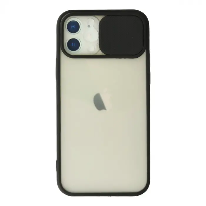 iPhone 12 Kılıf Palm Buzlu Kamera Sürgülü Silikon - Siyah