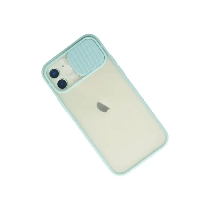 iPhone 12 Kılıf Palm Buzlu Kamera Sürgülü Silikon - Turkuaz