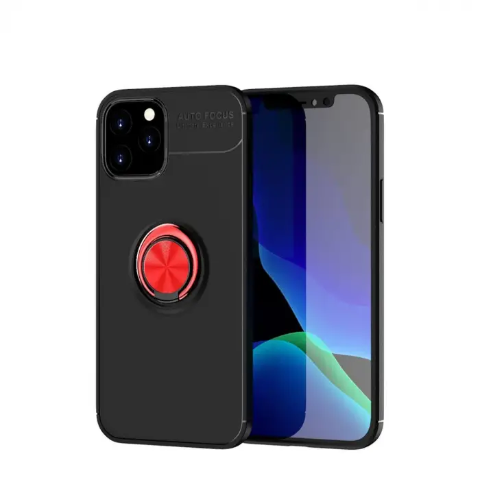 iPhone 12 Kılıf Range Yüzüklü Silikon - Siyah-Kırmızı