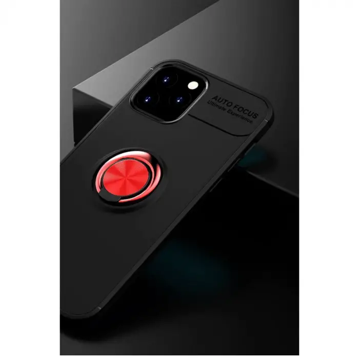 iPhone 12 Kılıf Range Yüzüklü Silikon - Siyah-Kırmızı