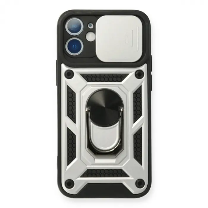 iPhone 12 Mini Kılıf Pars Lens Yüzüklü Silikon - Gümüş
