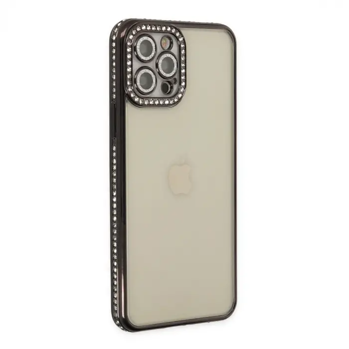 iPhone 12 Pro Kılıf Joke Taşlı Silikon - Siyah