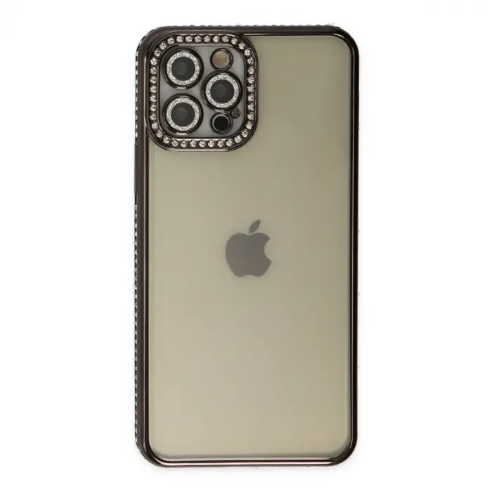 iPhone 12 Pro Kılıf Joke Taşlı Silikon - Siyah