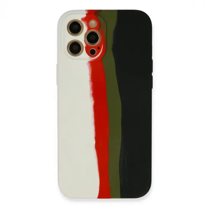 iPhone 12 Pro Max Kılıf Ebruli Lansman Silikon - Beyaz-Siyah