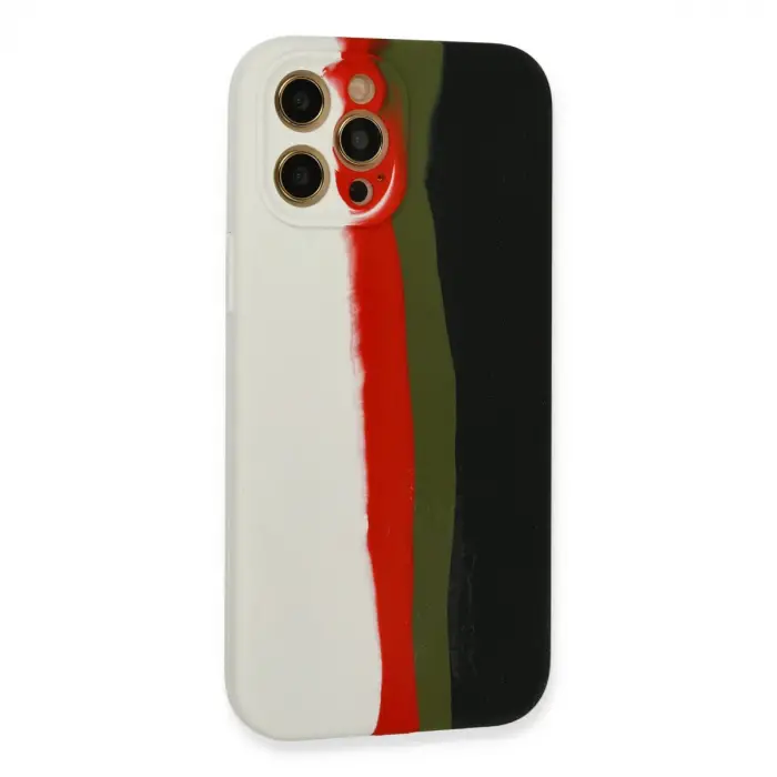 iPhone 12 Pro Max Kılıf Ebruli Lansman Silikon - Beyaz-Siyah