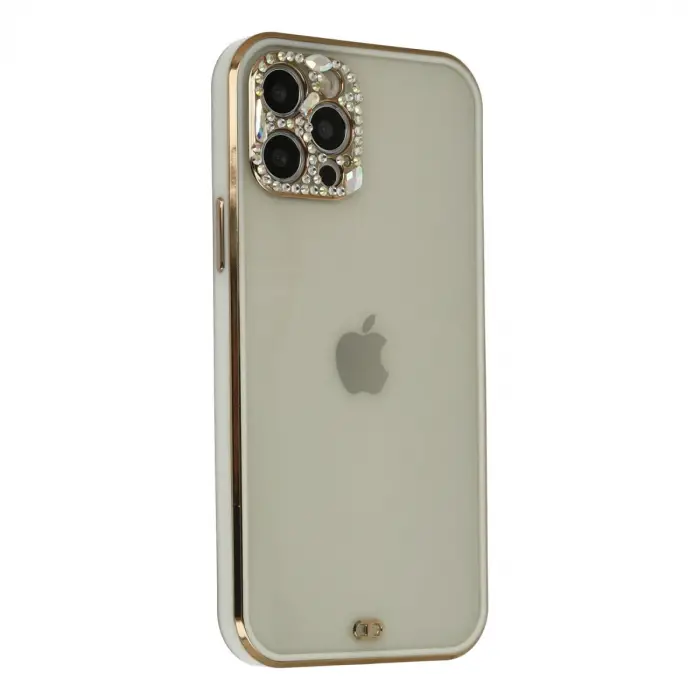 iPhone 12 Pro Max Kılıf Liva Taşlı Silikon - Beyaz