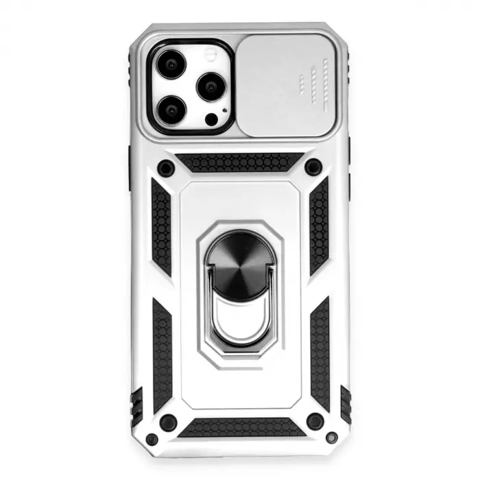iPhone 12 Pro Max Kılıf Pars Lens Yüzüklü Silikon - Gümüş