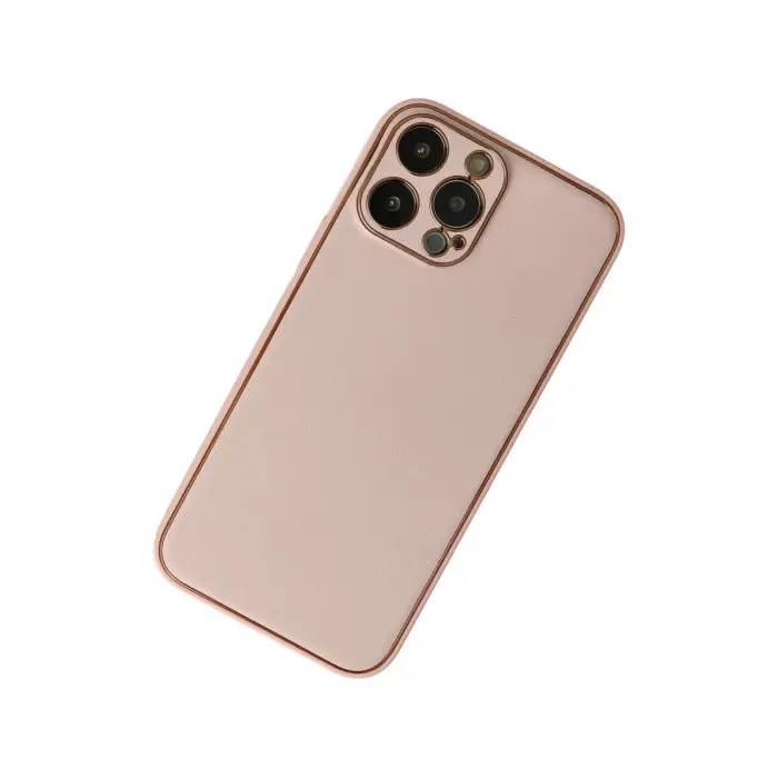 iPhone 13 Pro Max Kılıf Coco Deri Silikon Kapak - Pudra