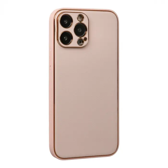 iPhone 13 Pro Max Kılıf Coco Deri Silikon Kapak - Pudra