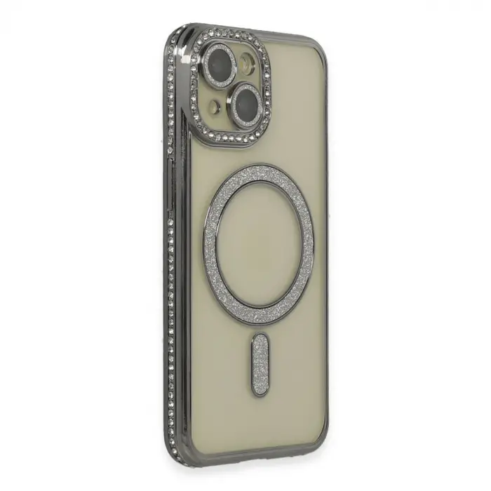 iPhone 14 Kılıf Joke Simli Magneticsafe Kılıf - Gri