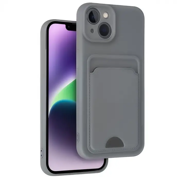 iPhone 14 Kılıf Kelvin Kartvizitli Silikon - Gri