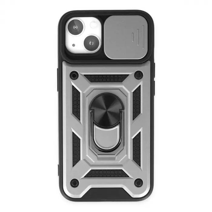 iPhone 14 Kılıf Pars Lens Yüzüklü Silikon - Gümüş