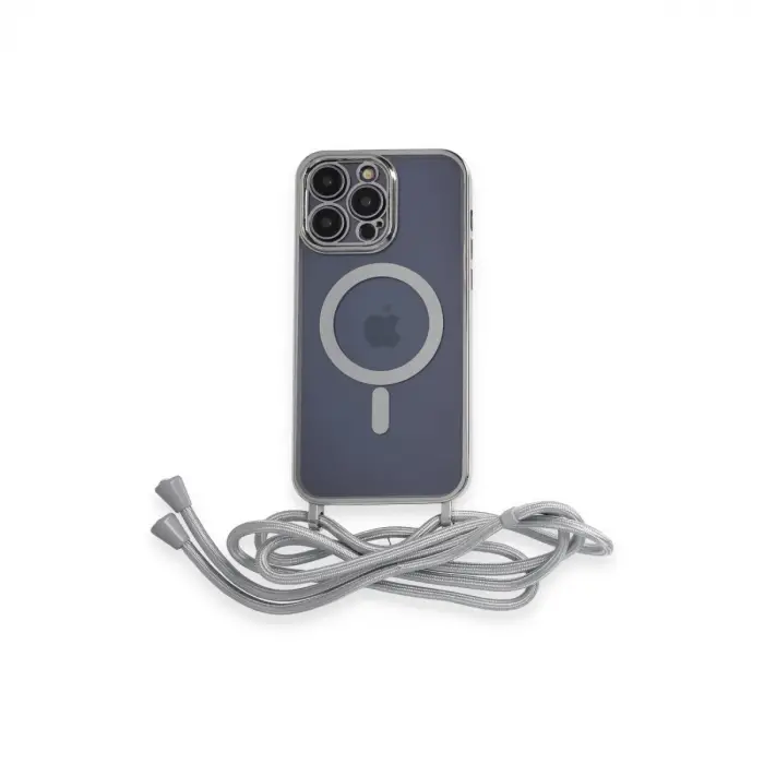 iPhone 14 Pro Kılıf Divo Lazer Askılı Magsafe Kapak - Gümüş