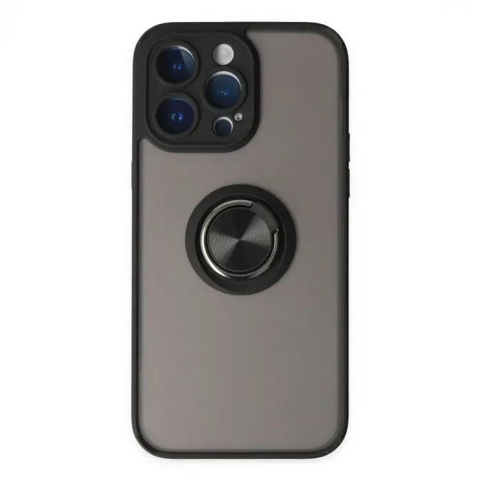 iPhone 14 Pro Kılıf Montreal Yüzüklü Silikon Kapak - Siyah