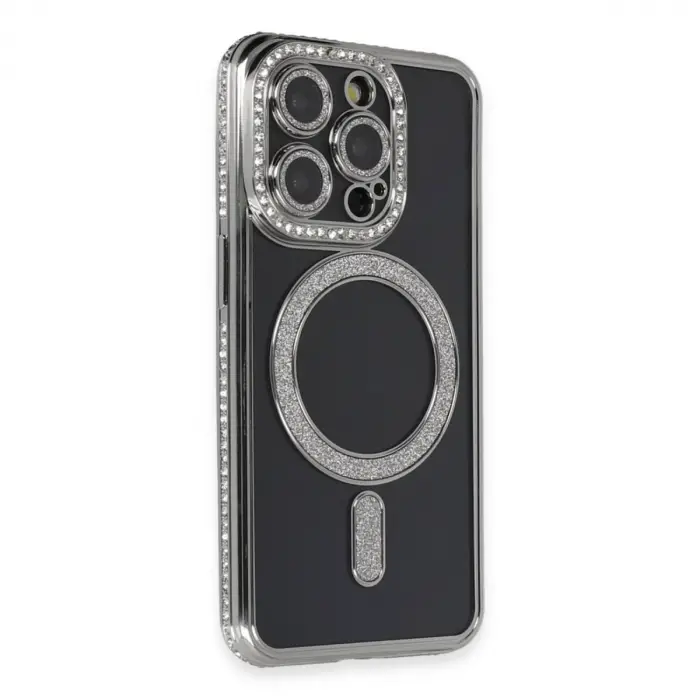 iPhone 14 Pro Max Kılıf Joke Simli Magneticsafe Kılıf - Gri