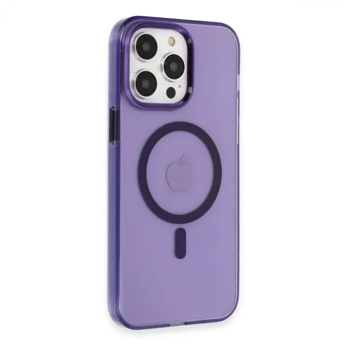 iPhone 14 Pro Max Kılıf Tron Şeffaf Magsafe Kapak - Derin Mor