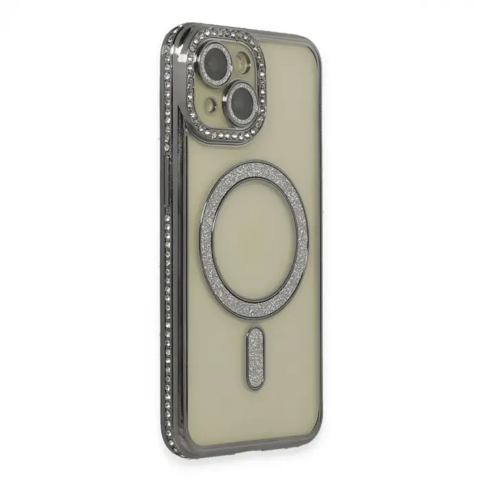 iPhone 15 Kılıf Joke Simli Magneticsafe Kılıf - Gri