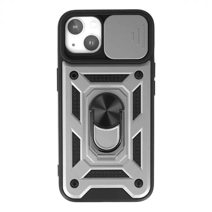iPhone 15 Kılıf Pars Lens Yüzüklü Silikon - Gümüş
