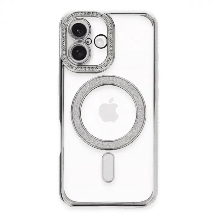iPhone 16 Kılıf Joke Simli Magneticsafe Kılıf - Gümüş