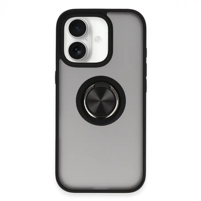 iPhone 16 Kılıf Montreal Yüzüklü Silikon Kapak - Siyah
