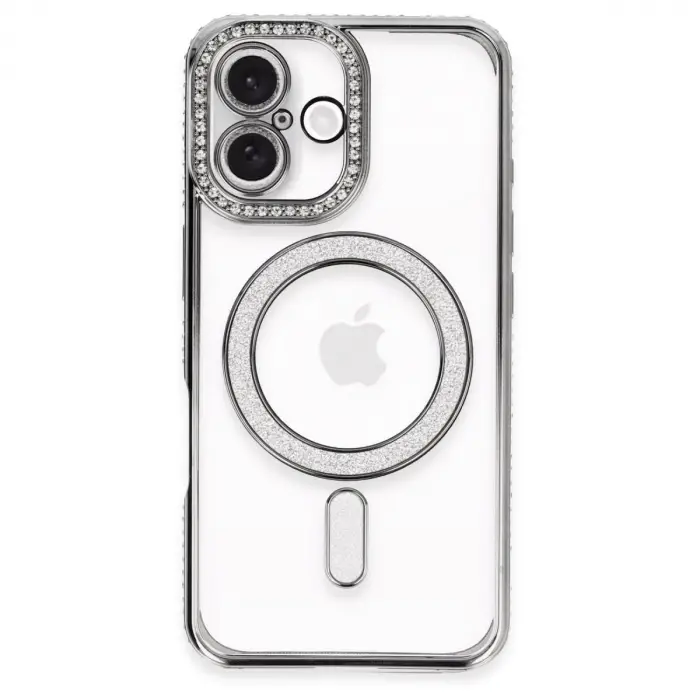 iPhone 16 Plus Kılıf Joke Simli Magneticsafe Kılıf - Gri