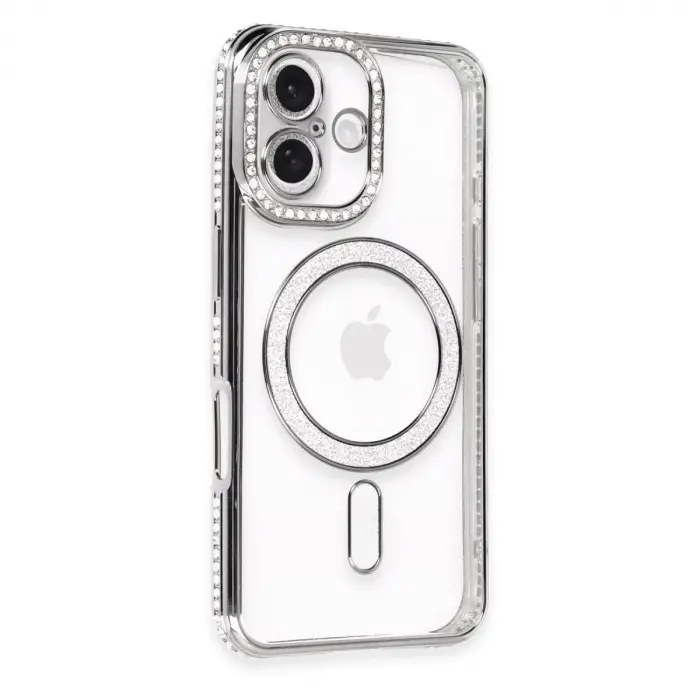 iPhone 16 Plus Kılıf Joke Simli Magneticsafe Kılıf - Gri