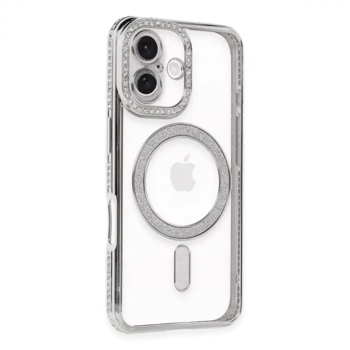 iPhone 16 Plus Kılıf Joke Simli Magneticsafe Kılıf - Gümüş
