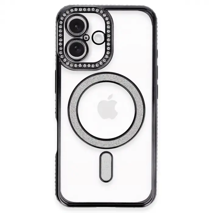 iPhone 16 Plus Kılıf Joke Simli Magneticsafe Kılıf - Siyah
