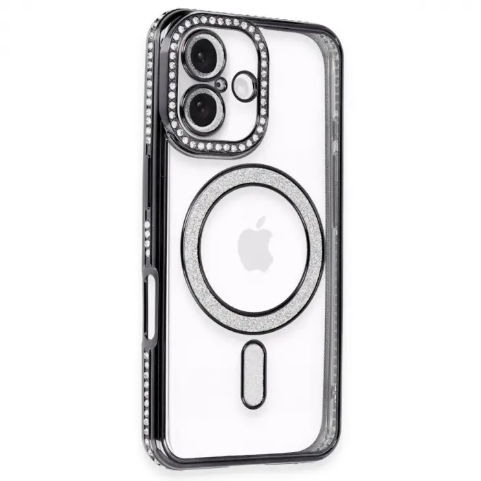iPhone 16 Plus Kılıf Joke Simli Magneticsafe Kılıf - Siyah