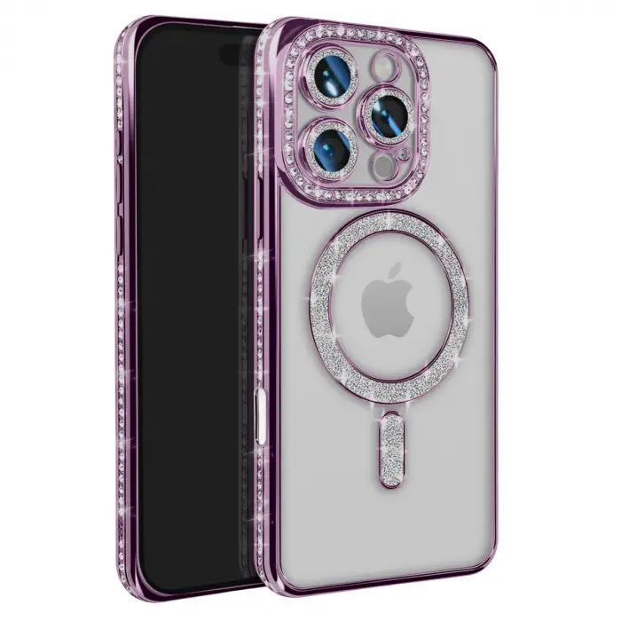 iPhone 16 Pro Max Kılıf Joke Simli Magneticsafe Kılıf - Derin Mor