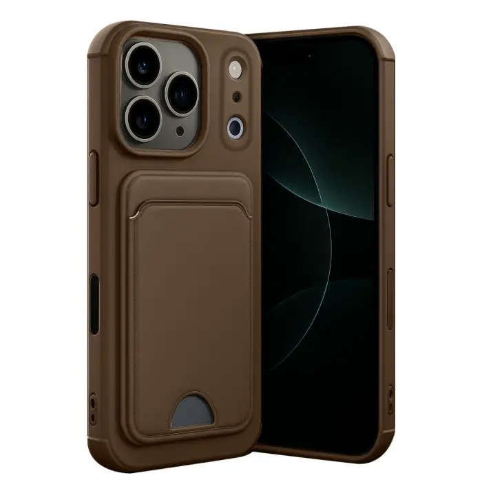 iPhone 17 Pro Kelvin Kartvizitli Silikon - Kahverengi