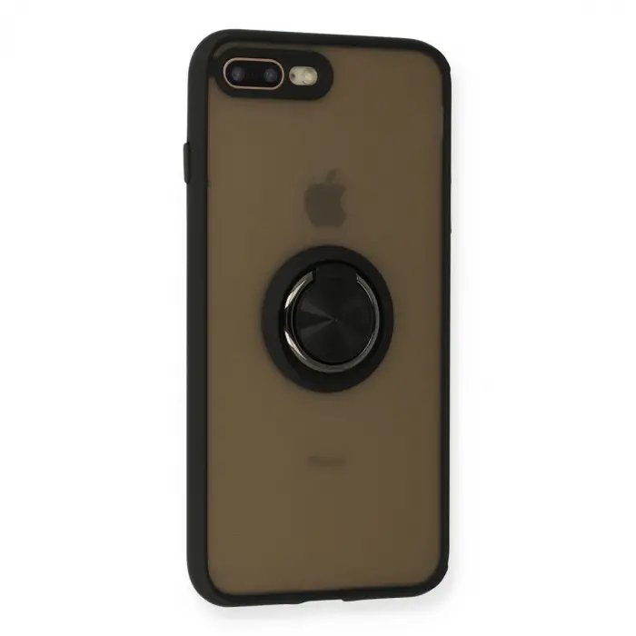 iPhone 7 Plus Kılıf Montreal Yüzüklü Silikon Kapak - Siyah