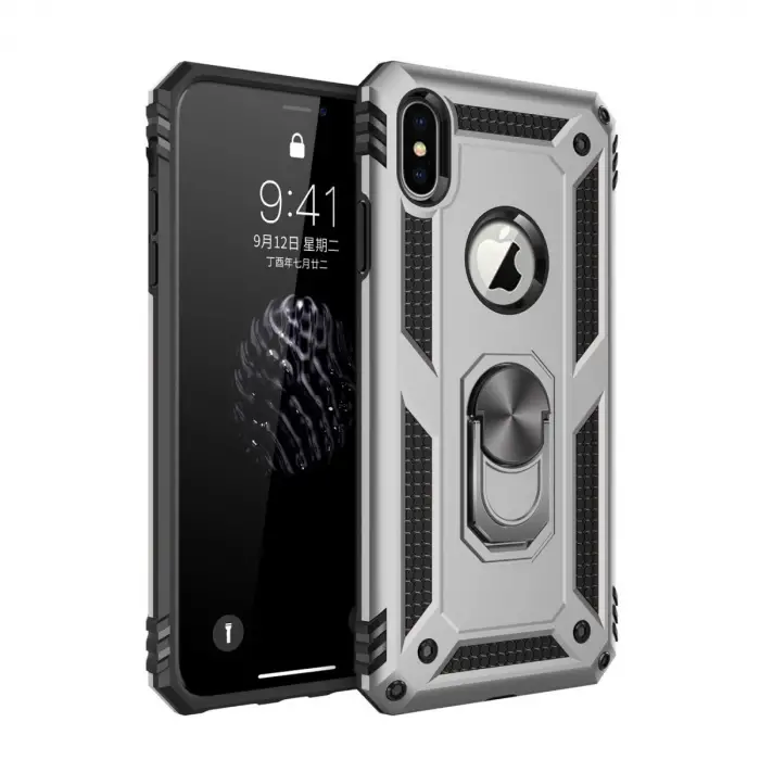 iPhone X Kılıf Sofya Yüzüklü Silikon Kapak - Gümüş