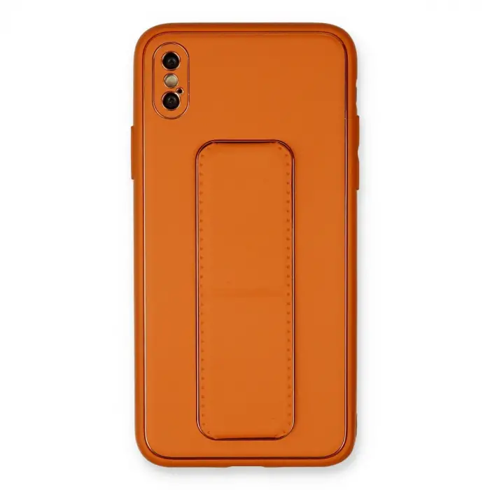 iPhone XS Max Kılıf Coco Deri Standlı Kapak - Turuncu