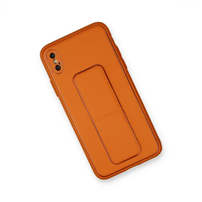 iPhone XS Max Kılıf Coco Deri Standlı Kapak - Turuncu
