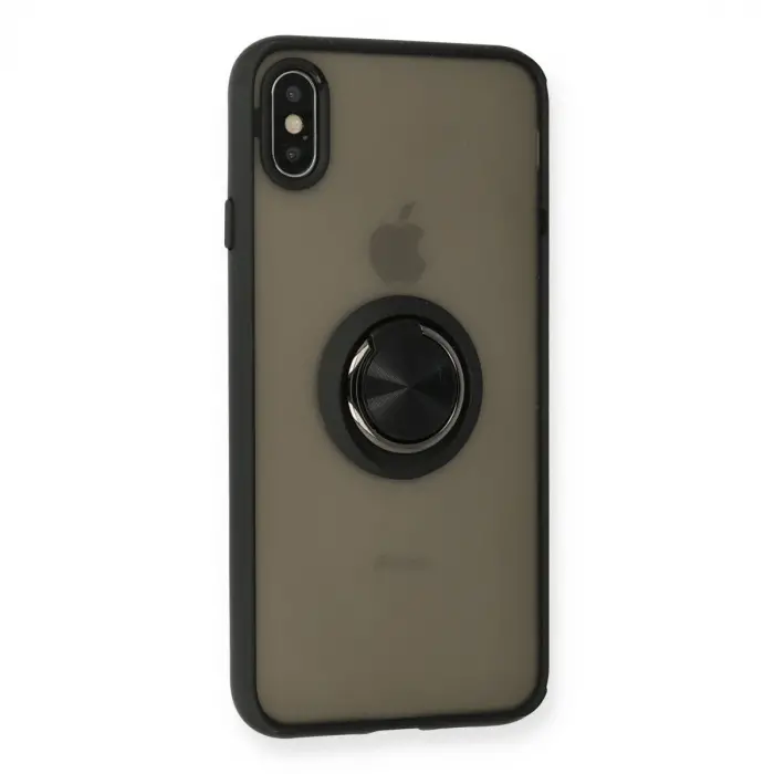 iPhone XS Max Kılıf Montreal Yüzüklü Silikon Kapak - Siyah