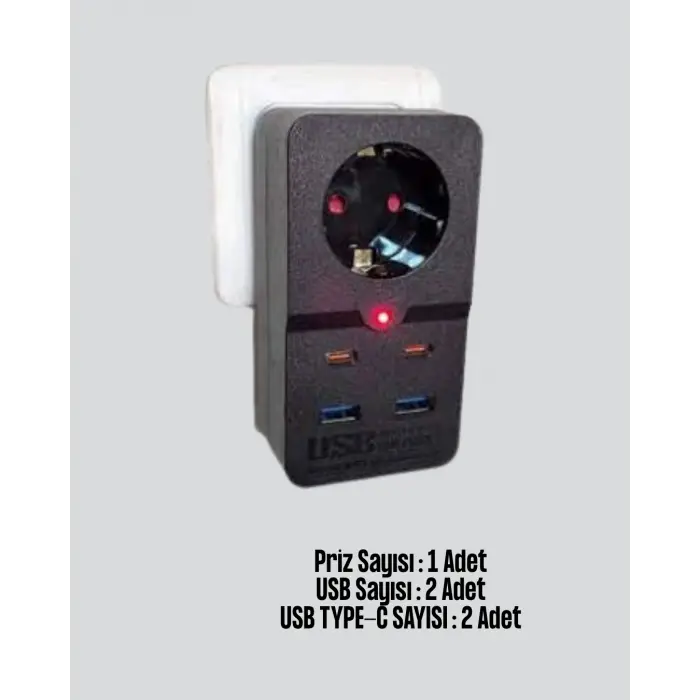 Isıya Dayanıklı PC Gövdeli Akım Korumalı Priz 4 USB Yeni Nesil