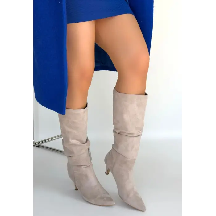 İwon Bej Süet Körüklü Çizme