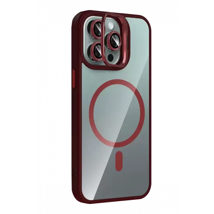 Joko Apple iPhone 14 Pro Max Remim Lensli Magsafe Standlı Kapak - Bordo