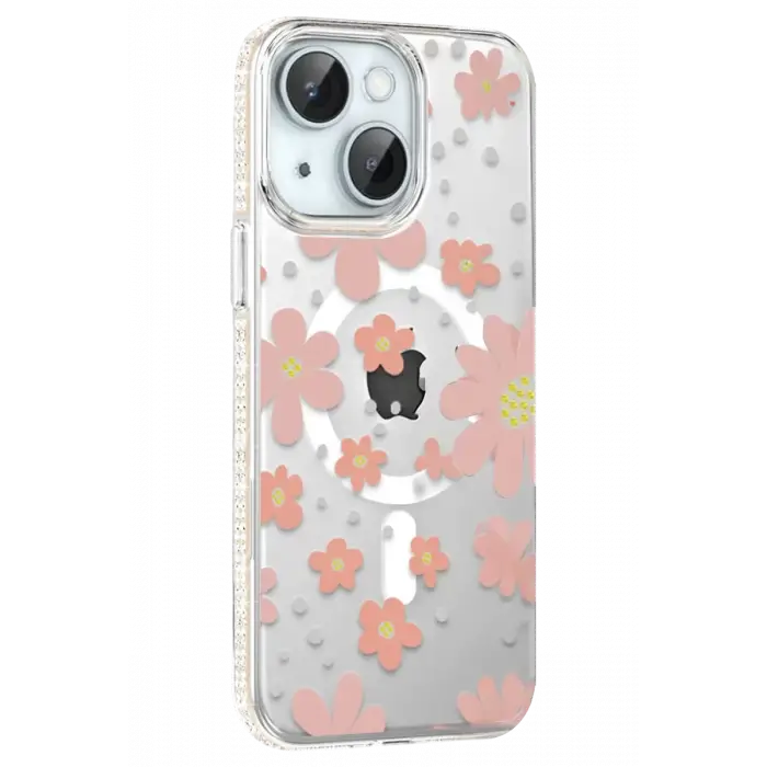 Joko Apple iPhone 15 Floral Magsafe Kapak - Pembe