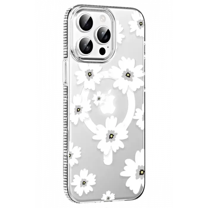 Joko Apple iPhone 15 Pro Floral Magsafe Kapak - Beyaz