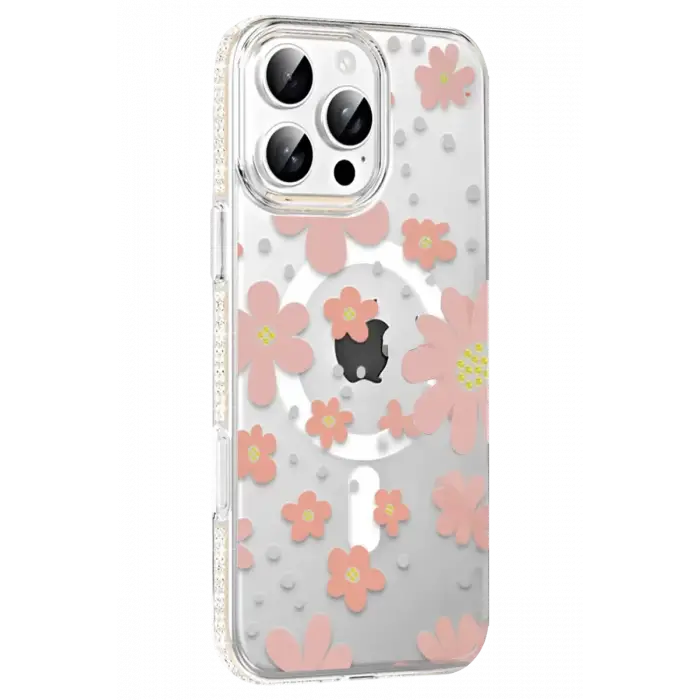 Joko Apple iPhone 16 Pro Floral Magsafe Kapak - Pembe