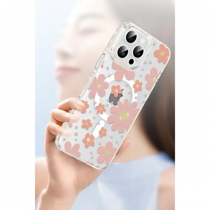 Joko Apple iPhone 16 Pro Floral Magsafe Kapak - Pembe