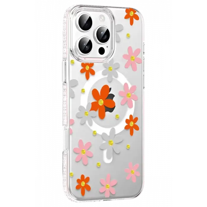 Joko Apple iPhone 16 Pro Max Floral Magsafe Kapak - Turuncu