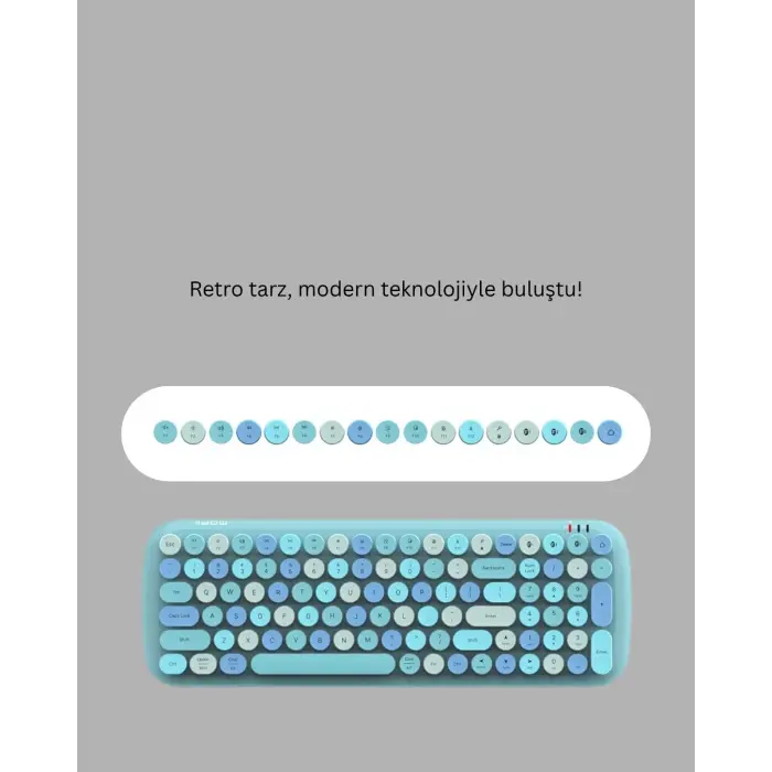 Kablosuz Retro Klavye ve Mouse Seti – 104 Tuşlu Sevimli Tasarım